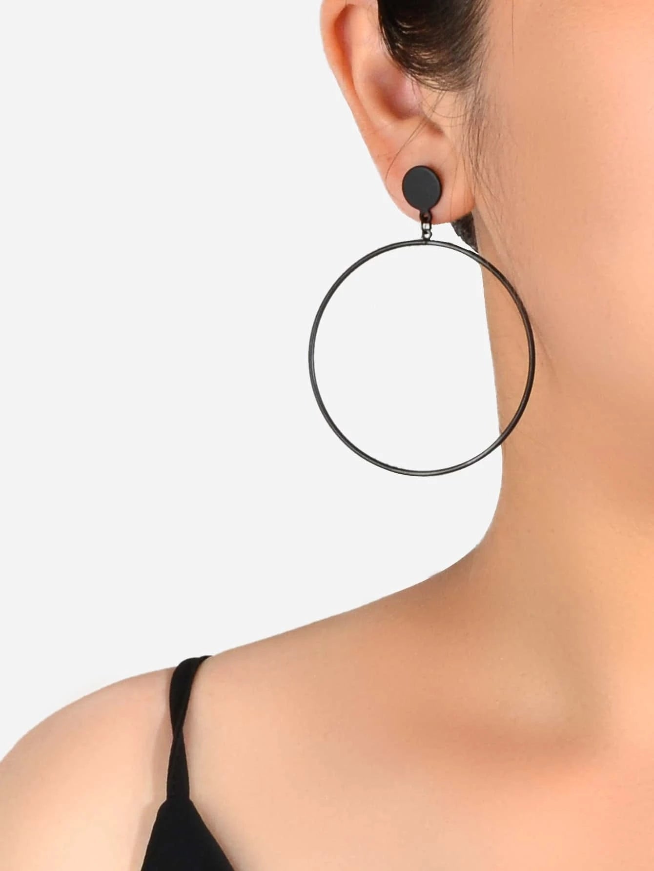 Punk Jewellery Black Minimalist Big Circle Drop Dangle Earrings
