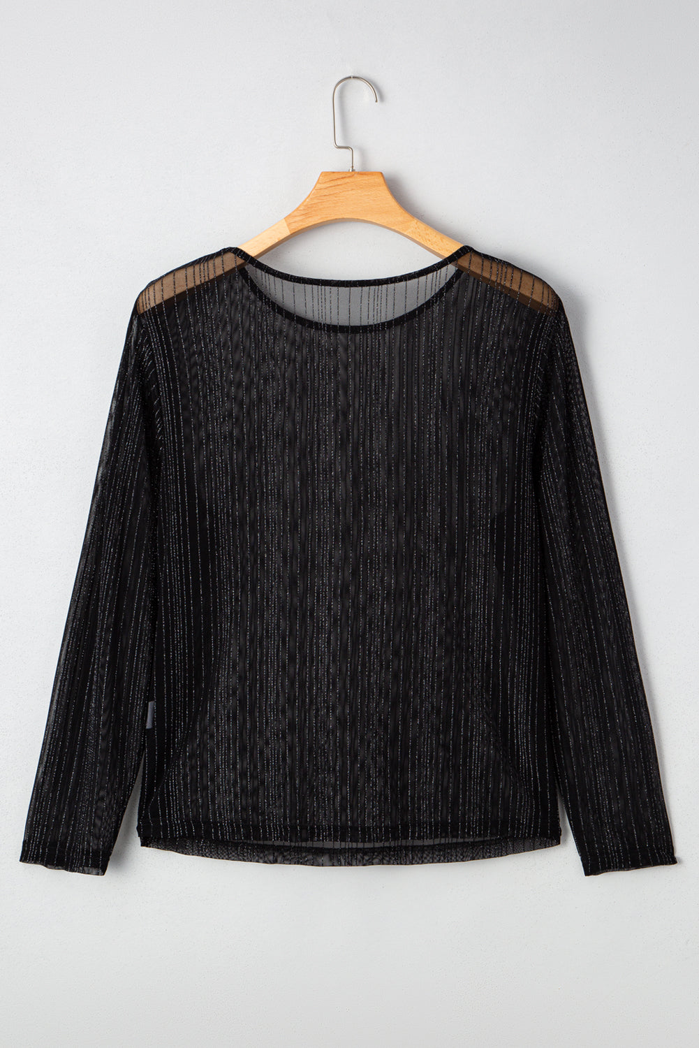 Plus Size Shimmer Textured Mesh Long Sleeve Top