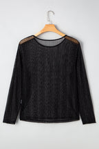 Plus Size Shimmer Textured Mesh Long Sleeve Top