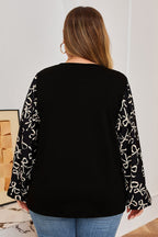 Plus Size Bow Patchwork Long Sleeve Blouse