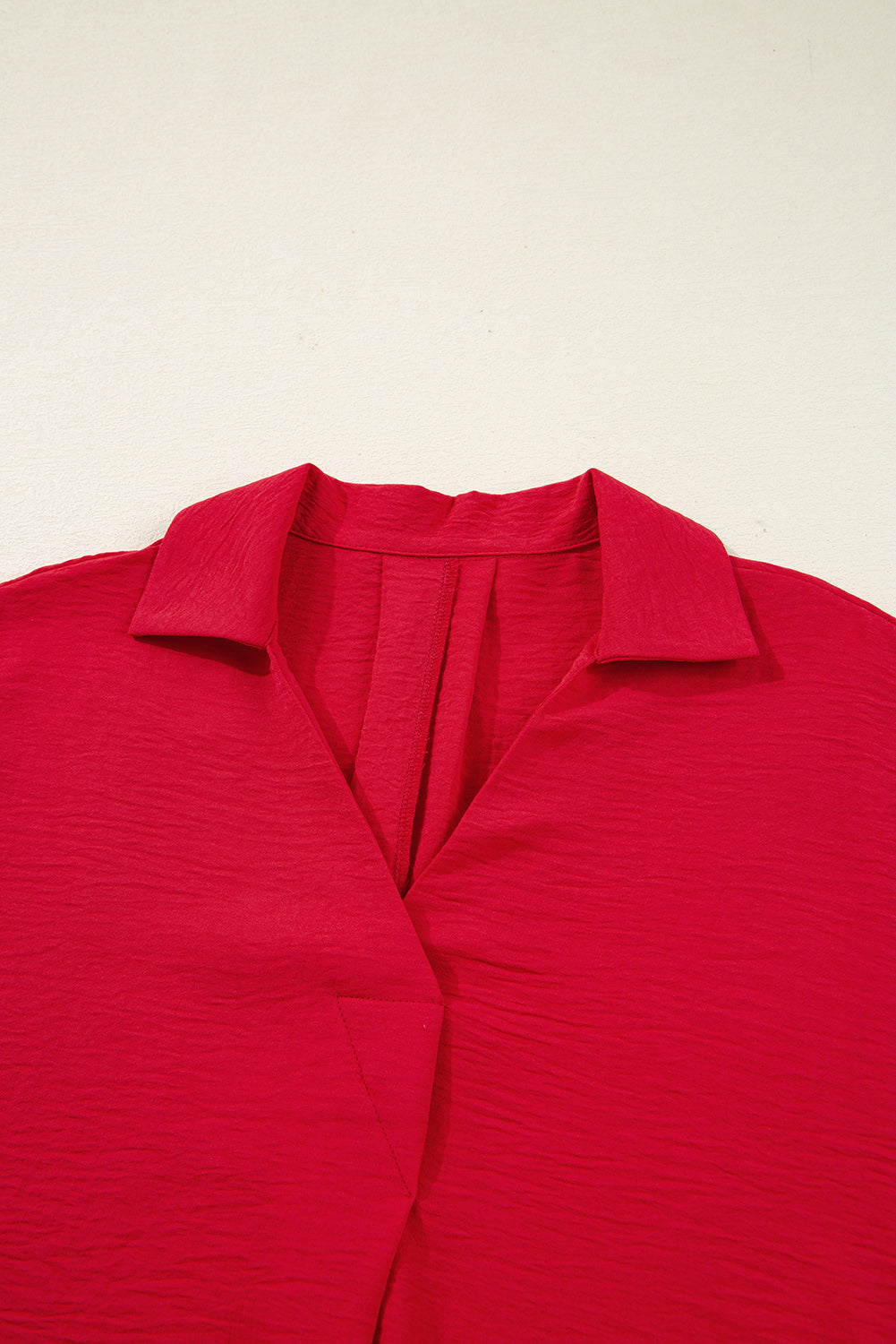 Fableline | Red smocked V-neck collared top