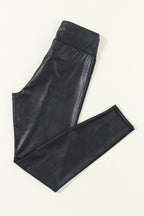 Solid Crossed Dip Waist Leather Leggings