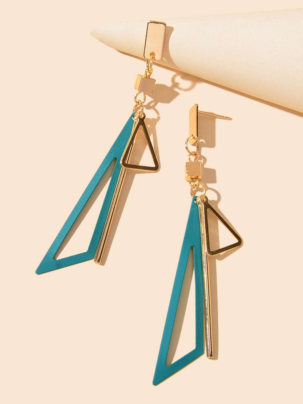 Gold Metal Geometric Triangle Dangle Stud Earring Women Textured