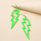 Lightning Bolt Statement Dangle Earrings Retro Punk Hippie Fluro Neon