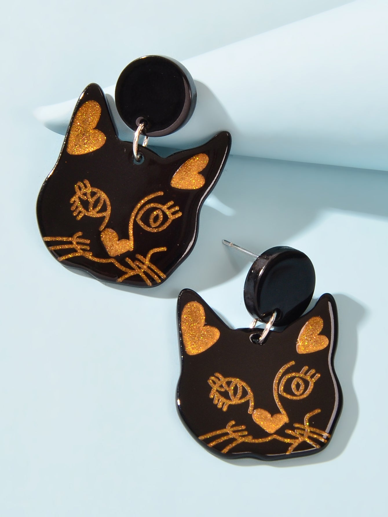 Black Acrylic Dangle Cute Cat Earrings
