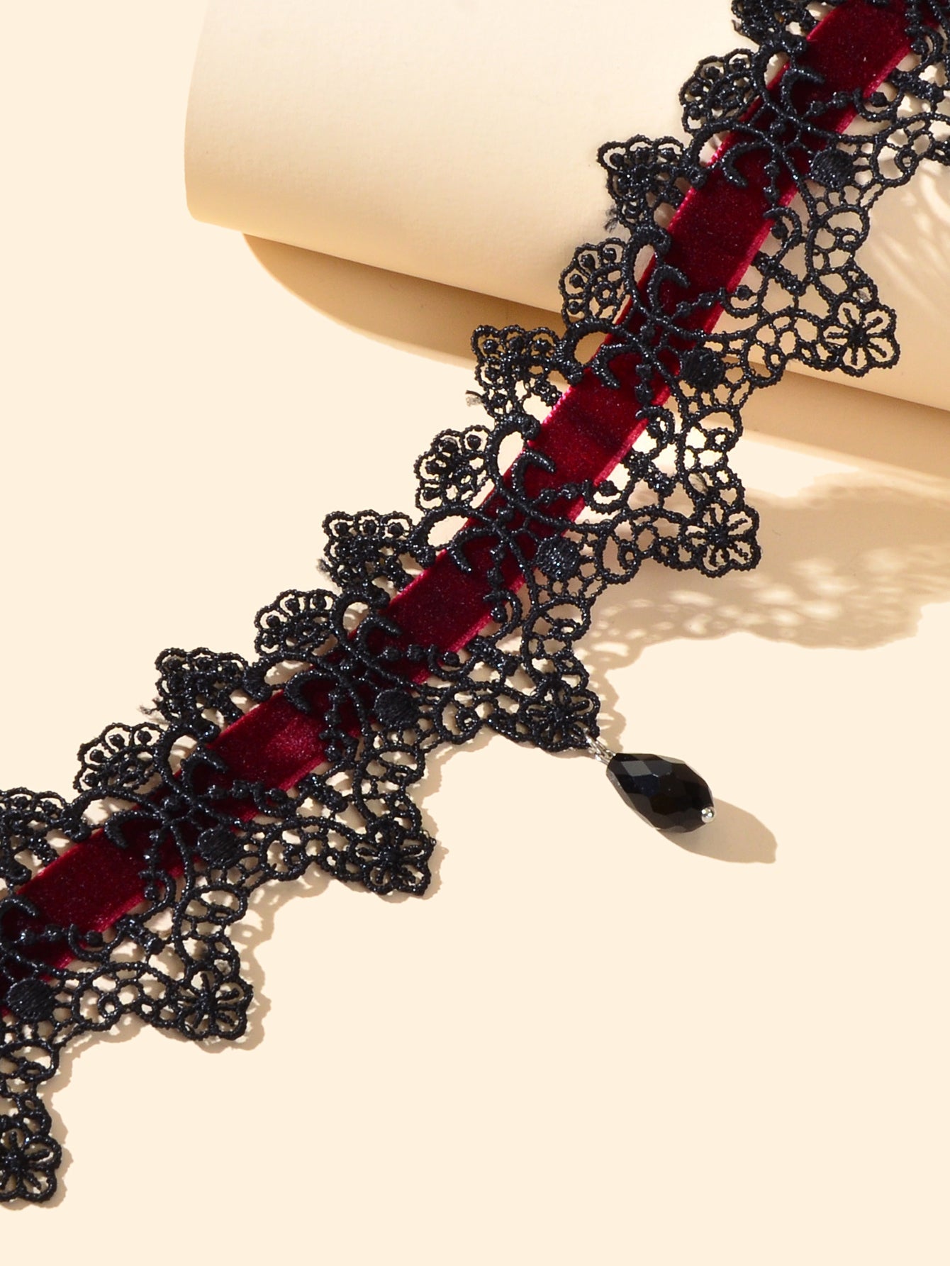 Gothic Black Lace Winered Velvet Tattoo Choker Water Drop Charm Retro