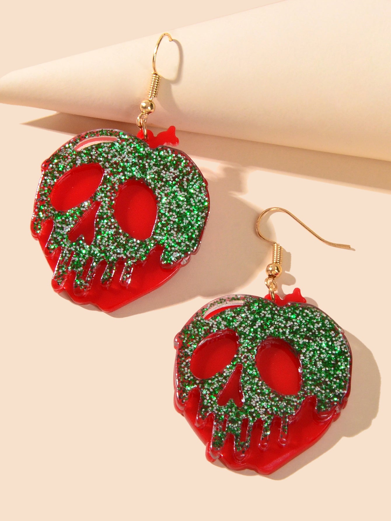 Halloween Gothic Punk Green Red Acrylic Skull Statement Dangle Hook