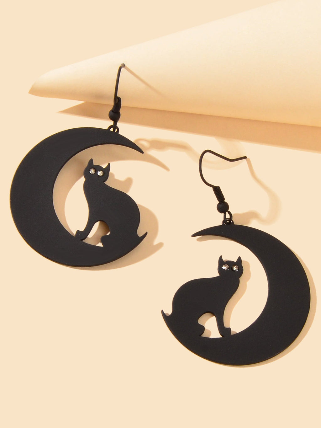 Gothic Black Animal Cat Moon Dangle Earrings Gift Girls Unique Chic