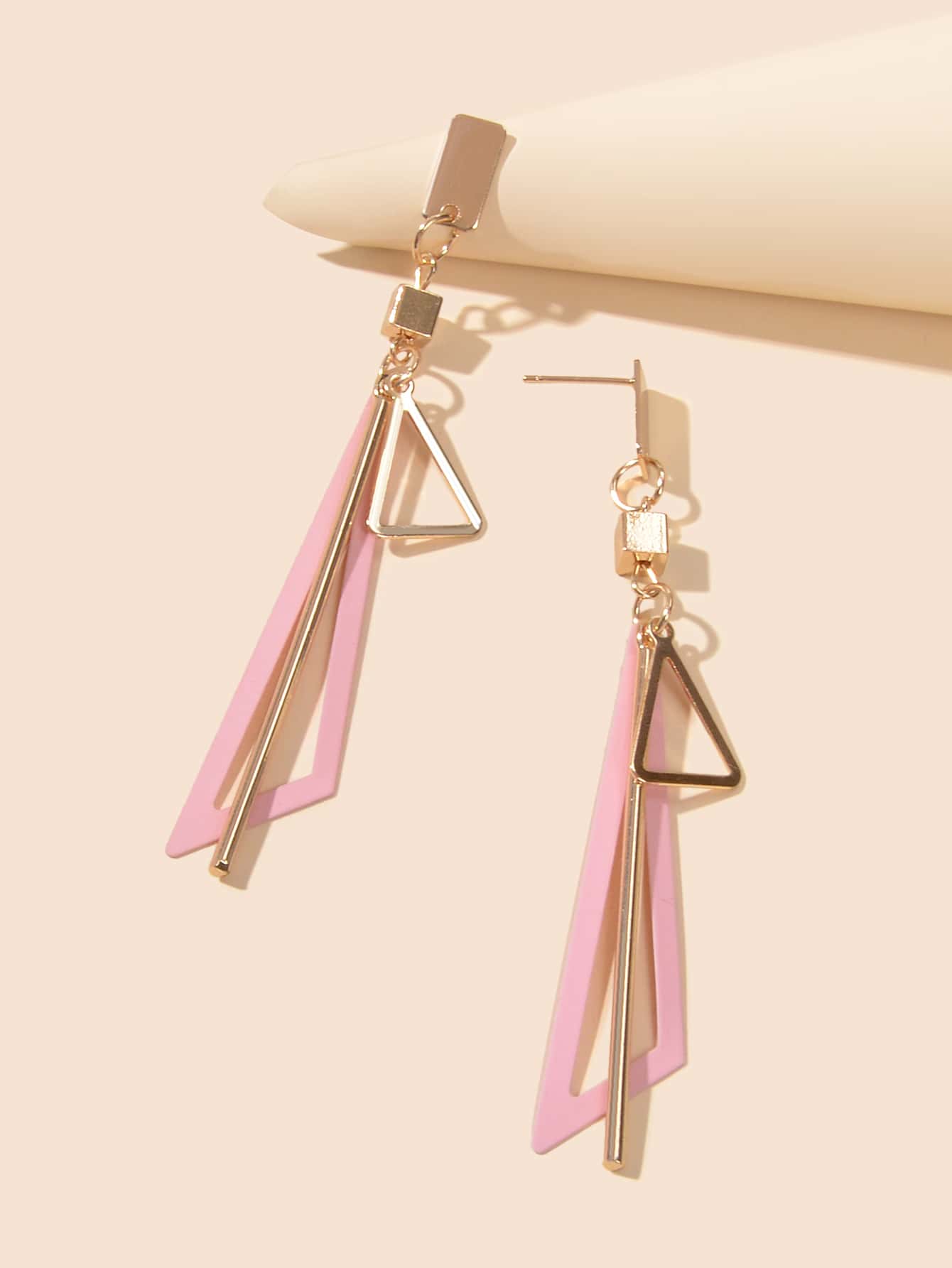 Gold Metal Geometric Triangle Dangle Stud Earring Women Textured