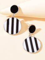 Retro Black White Enamel Round Dangle Hypoallergenic Party Earrings
