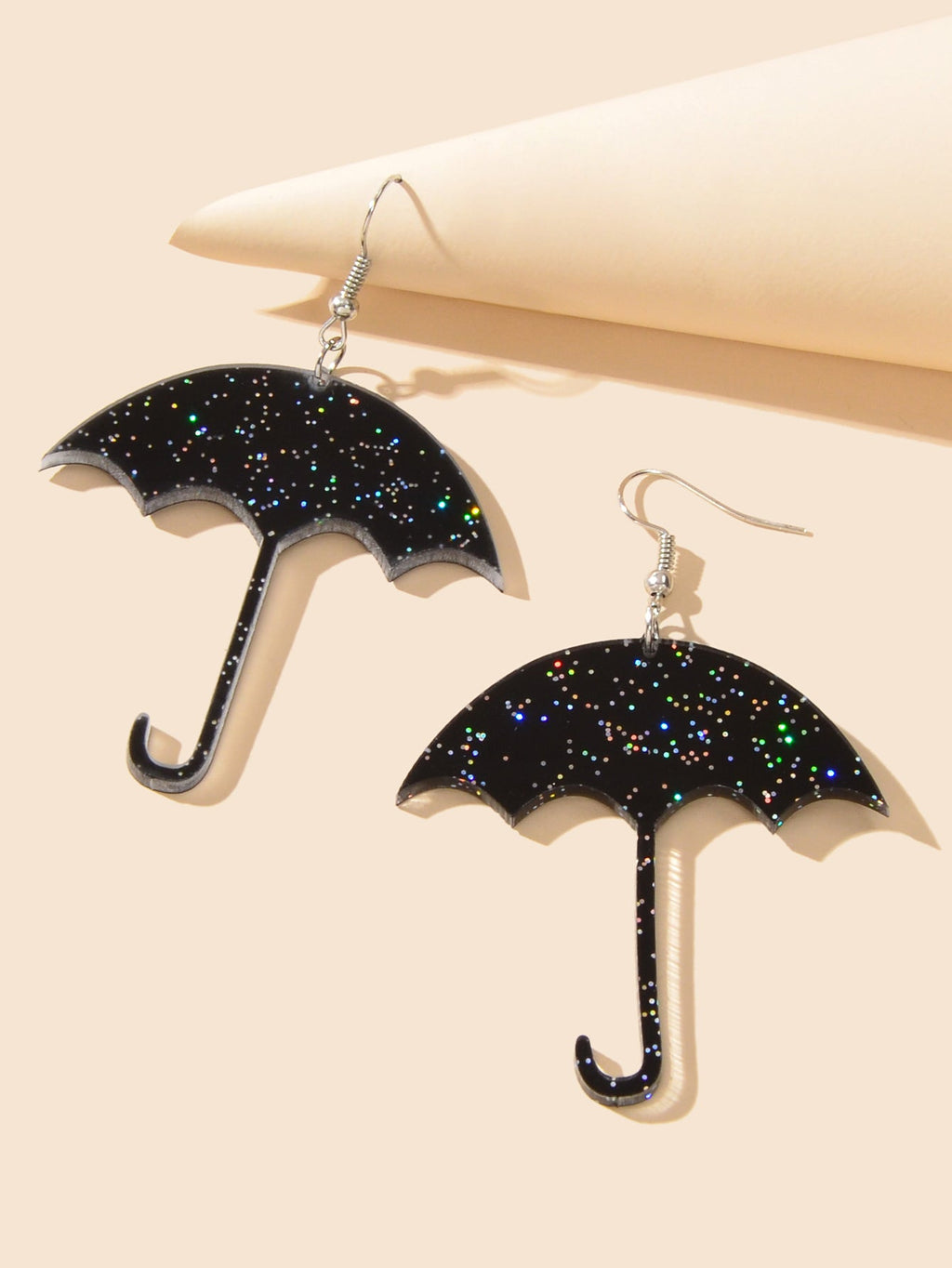 Shiny Acrylic Black Umbrella Drop Dangle Earrings Creative Nightclub