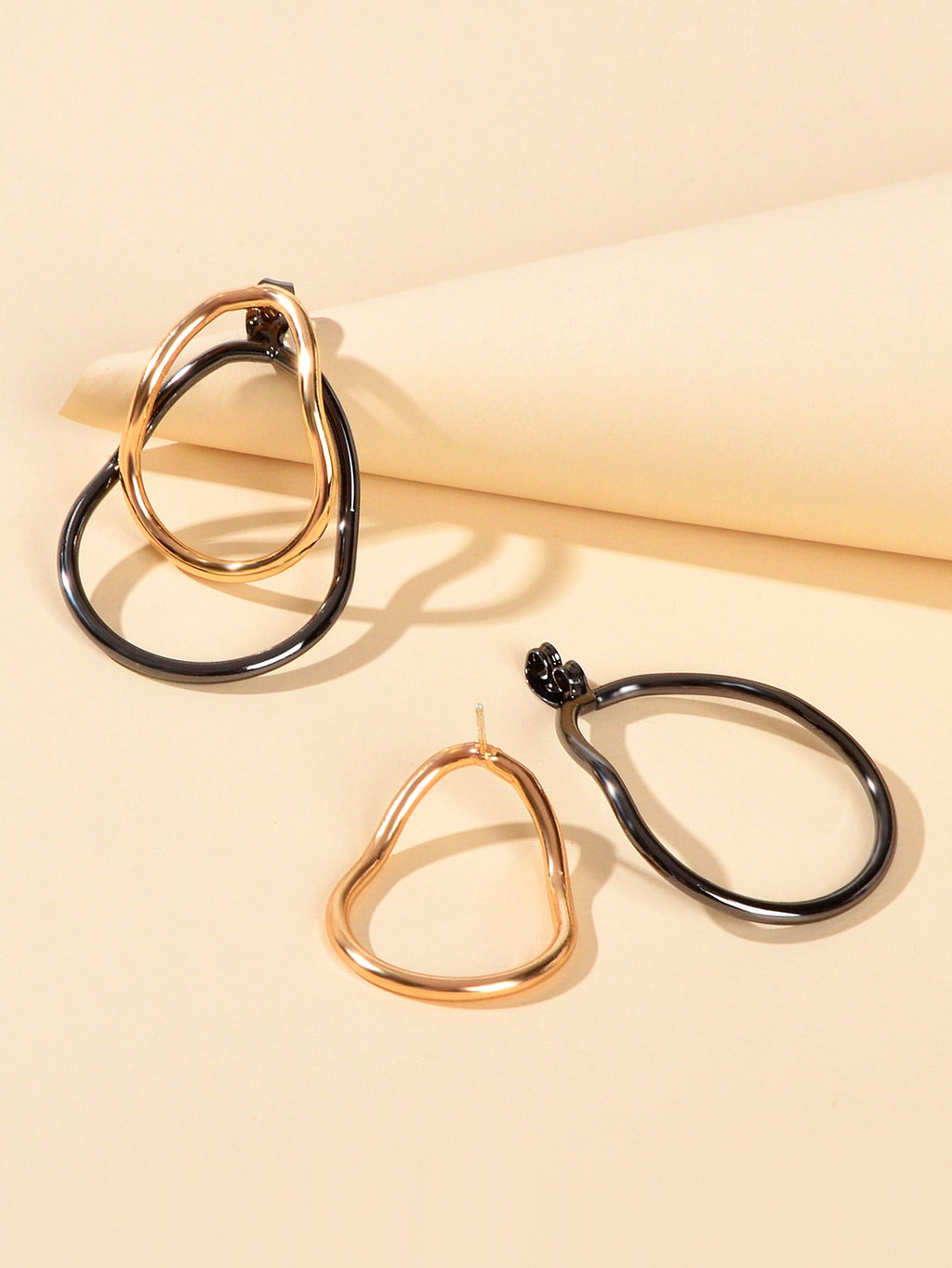 Gold Gunblack Geometric Ear Jacket Front Back Stud Exaggerated