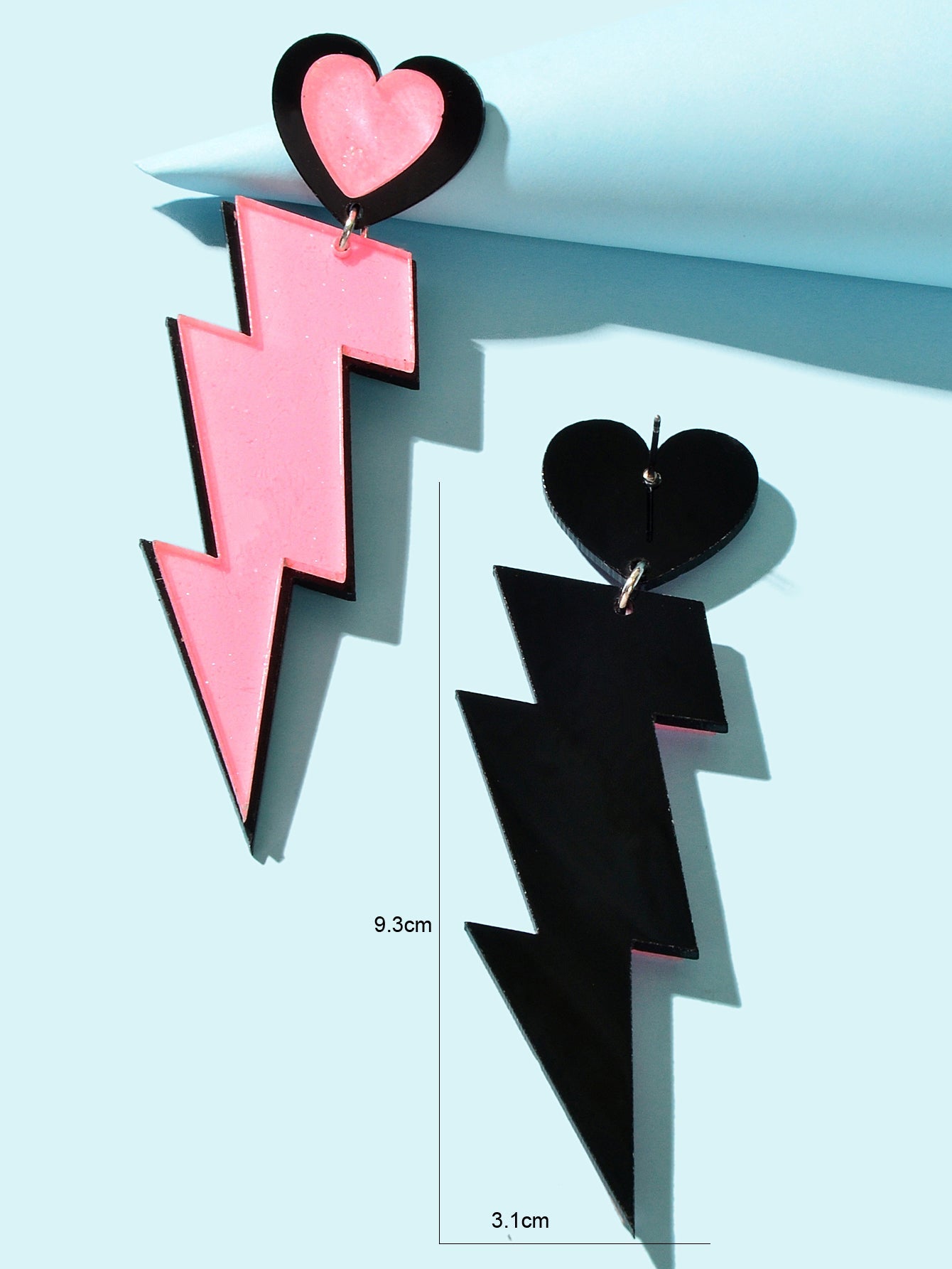 Y2K Sweet Pink Acrylic Heart Lightning Long Pendant Dangle Earrings