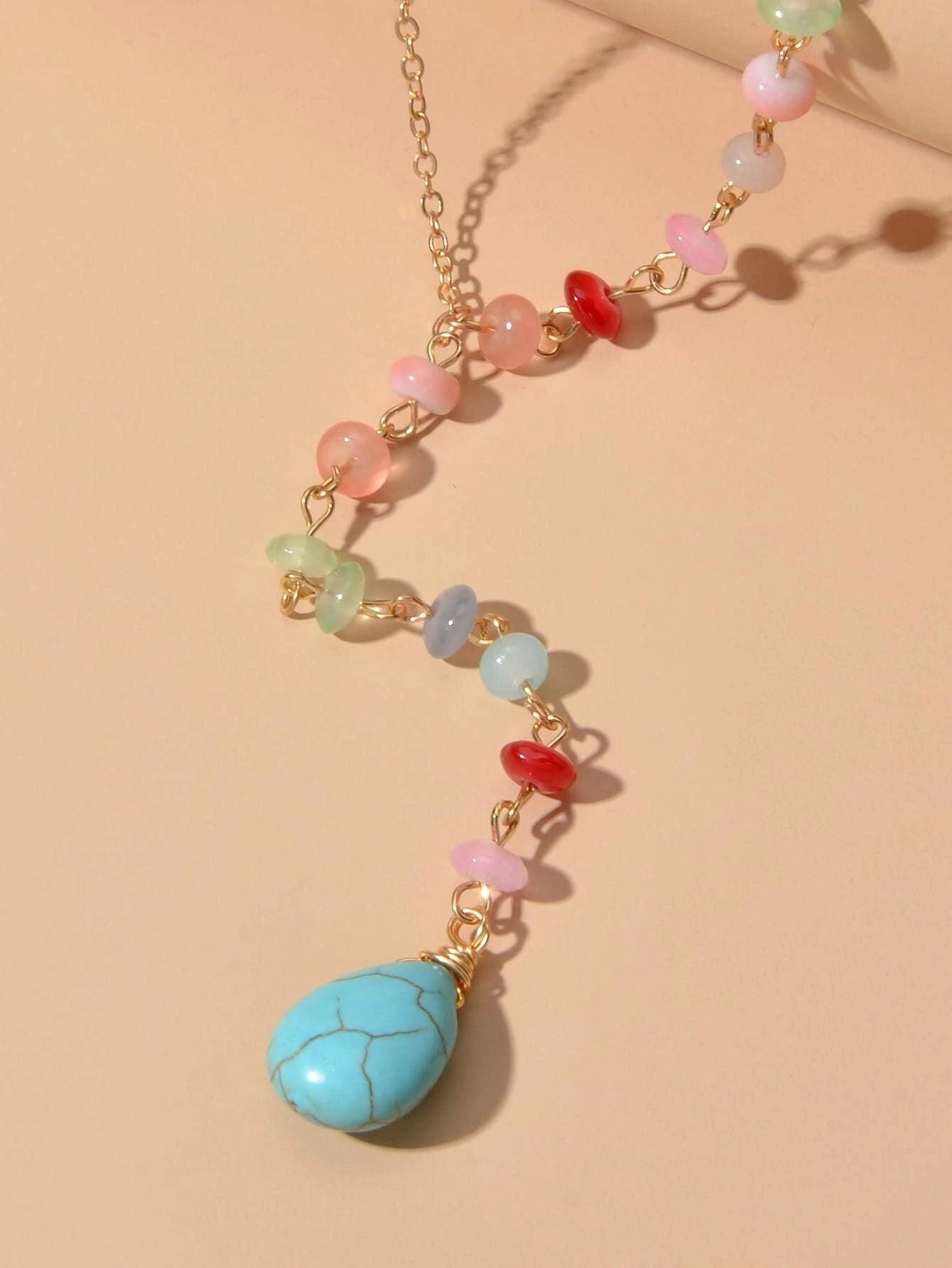 Boho Chic Handmade Colorful Beads Turquoise Water Drop Pendant