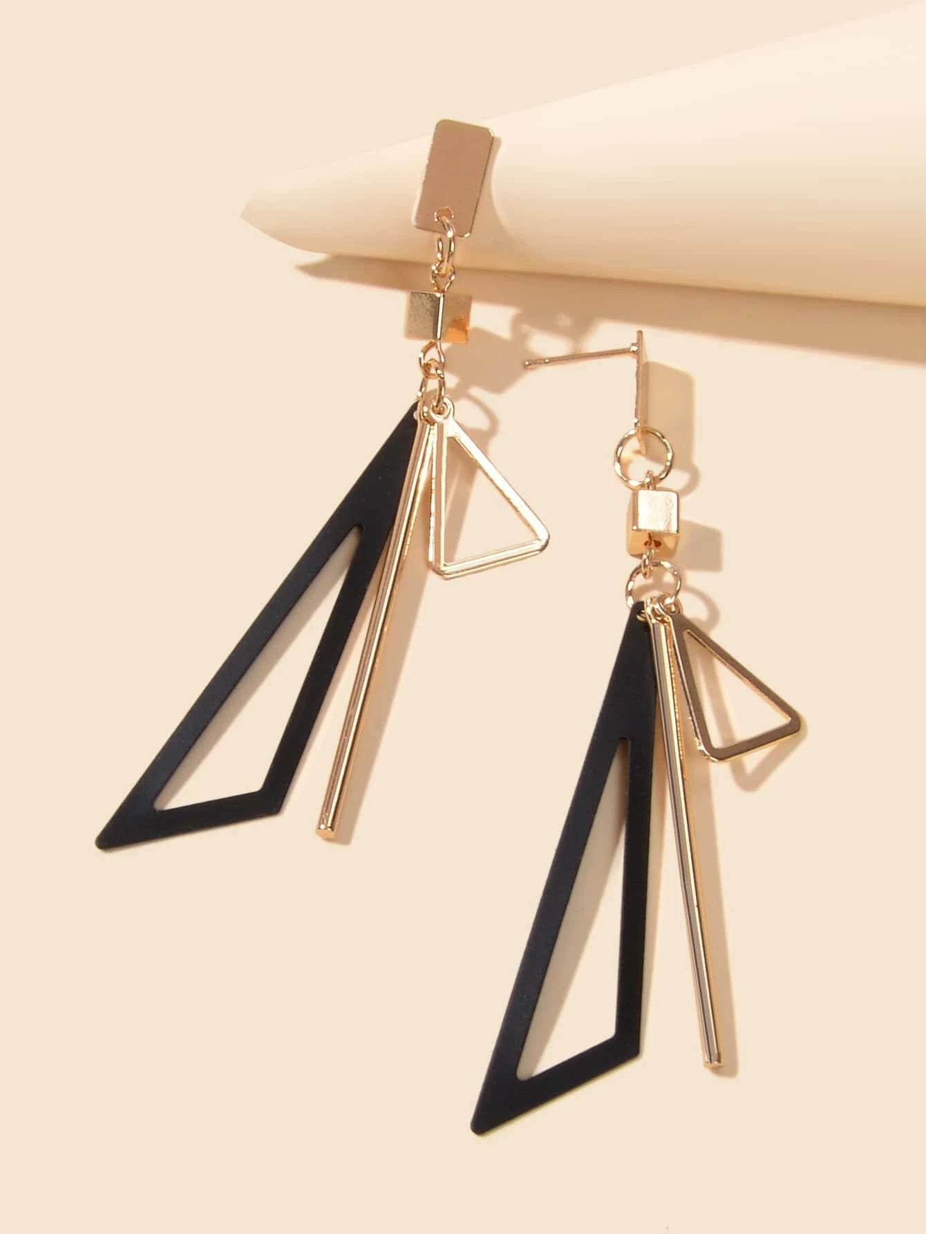 Gold Metal Geometric Triangle Dangle Stud Earring Women Textured