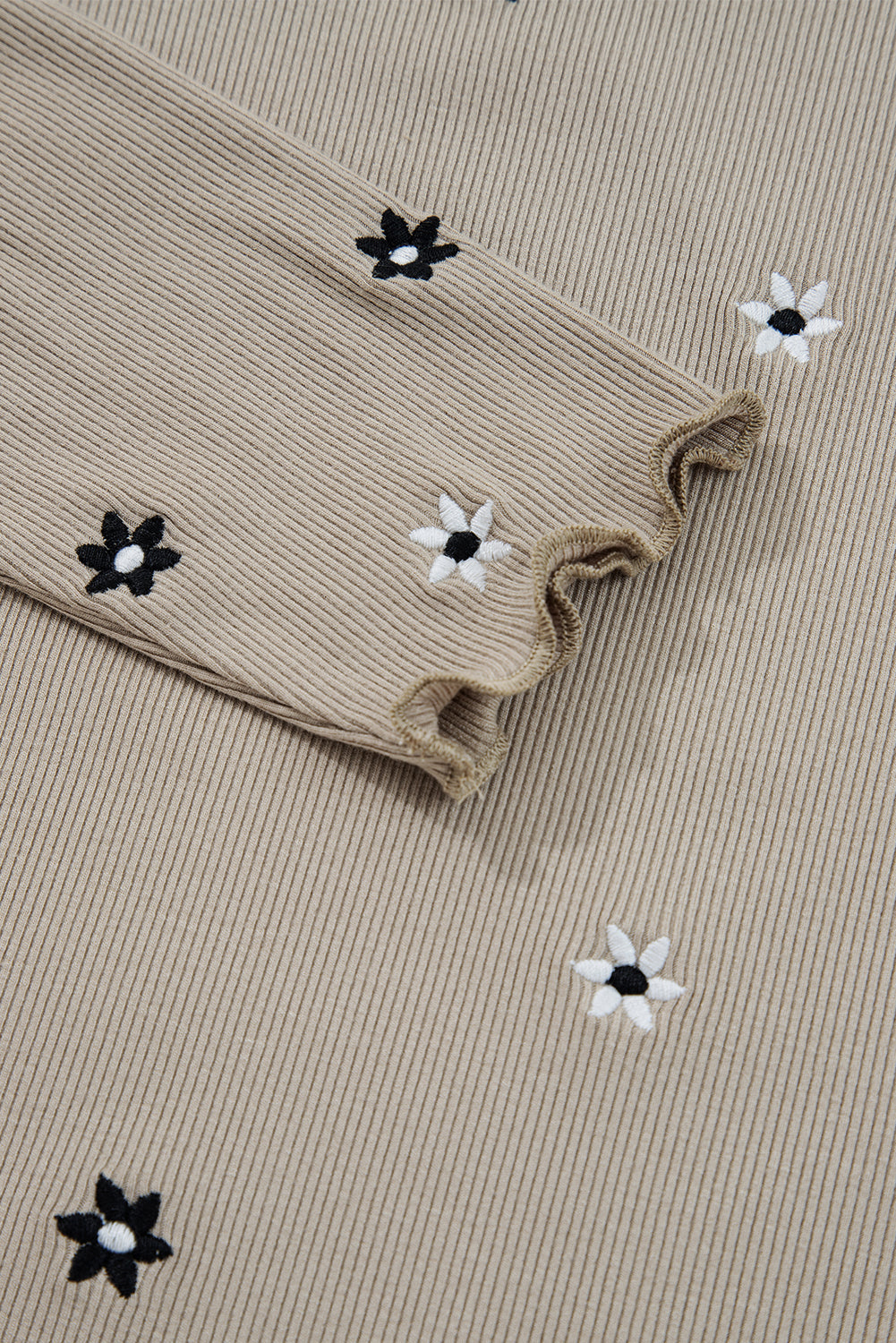 Floral Ribbed Embroidered Long Sleeve Top