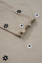 Floral Ribbed Embroidered Long Sleeve Top