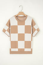 Checker Short Sleeve Drop Shoulder Sweater