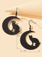 Gothic Black Animal Cat Moon Dangle Earrings Gift Girls Unique Chic