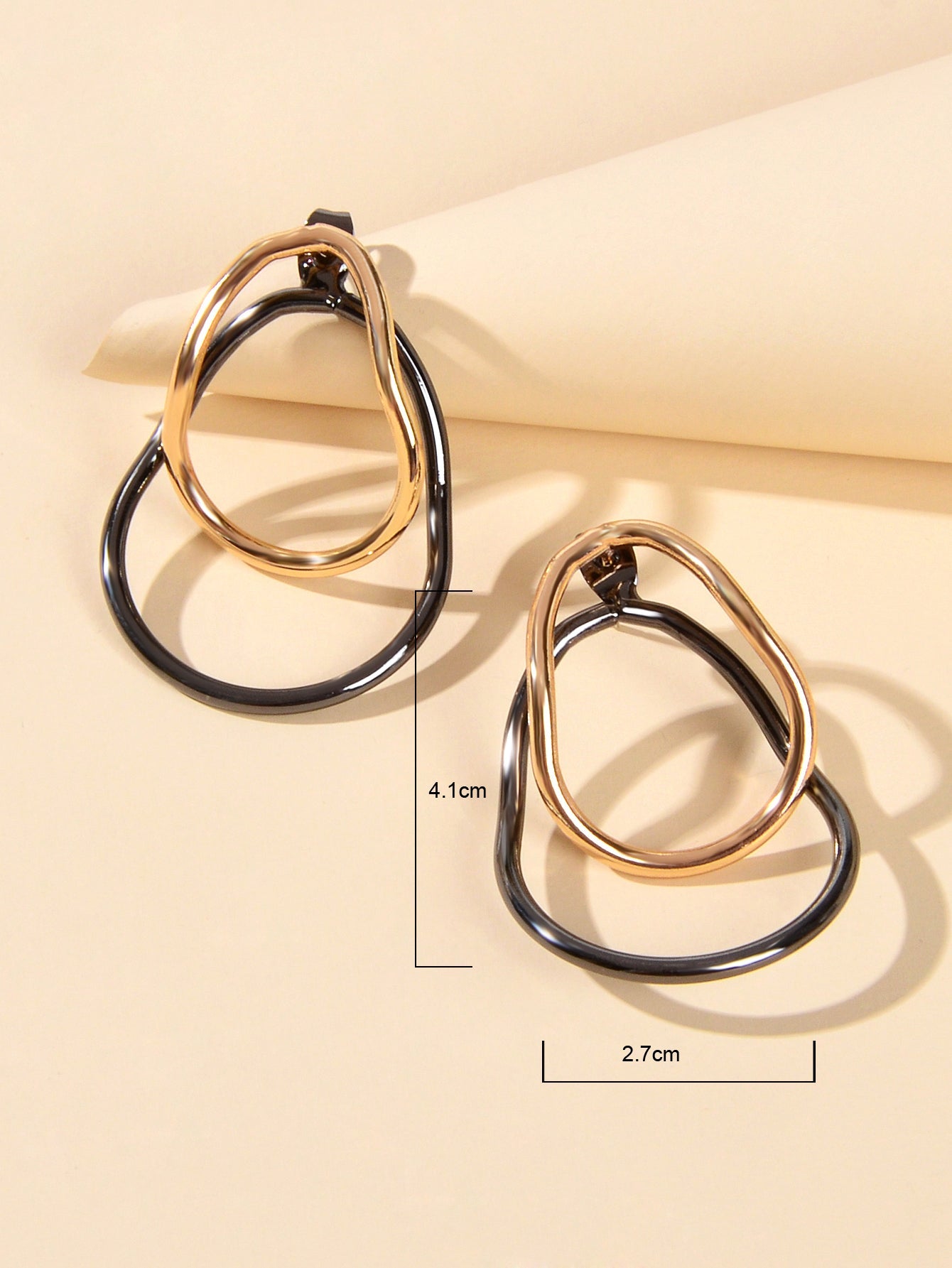 Gold Gunblack Geometric Ear Jacket Front Back Stud Exaggerated