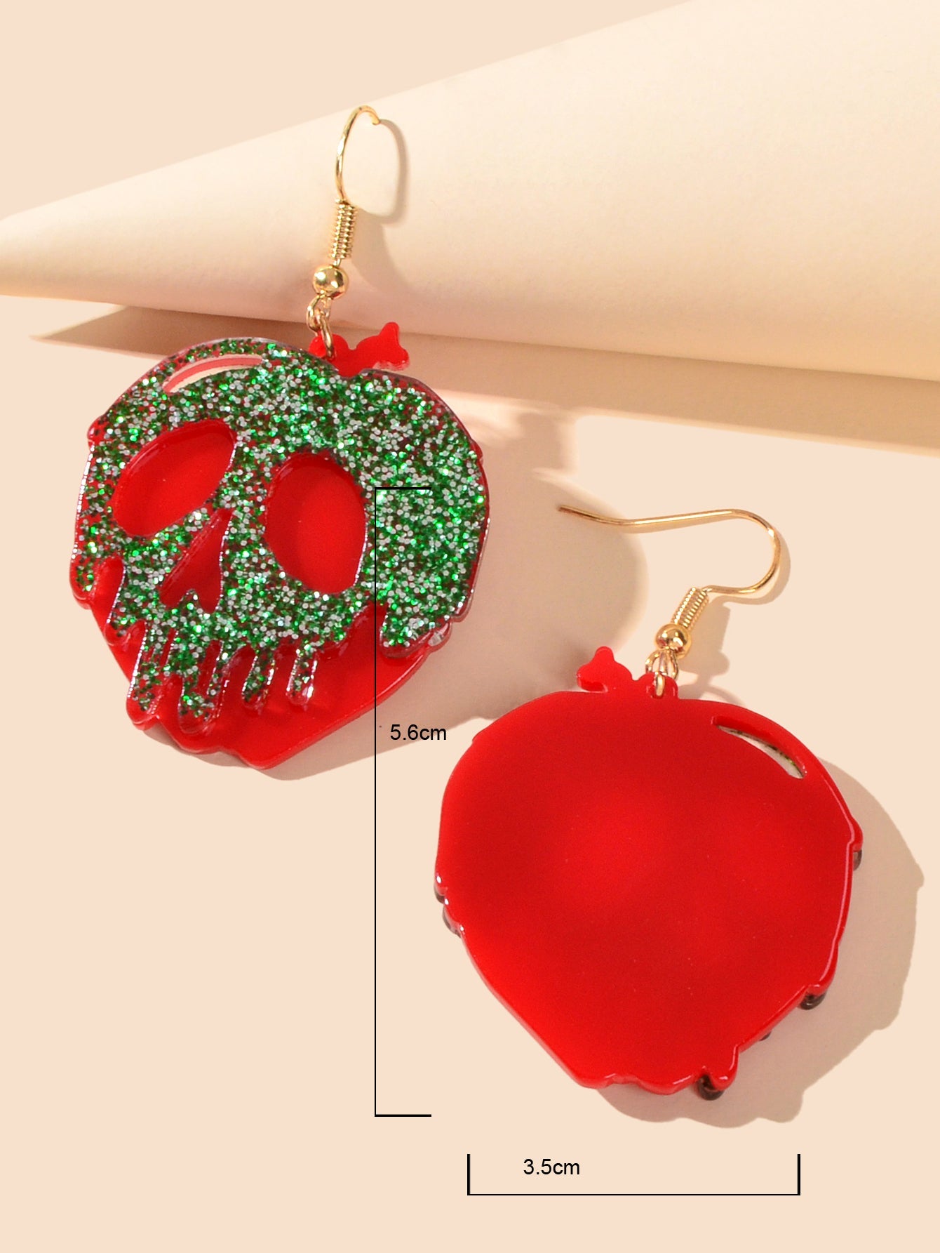 Halloween Gothic Punk Green Red Acrylic Skull Statement Dangle Hook