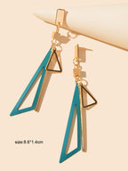 Gold Metal Geometric Triangle Dangle Stud Earring Women Textured