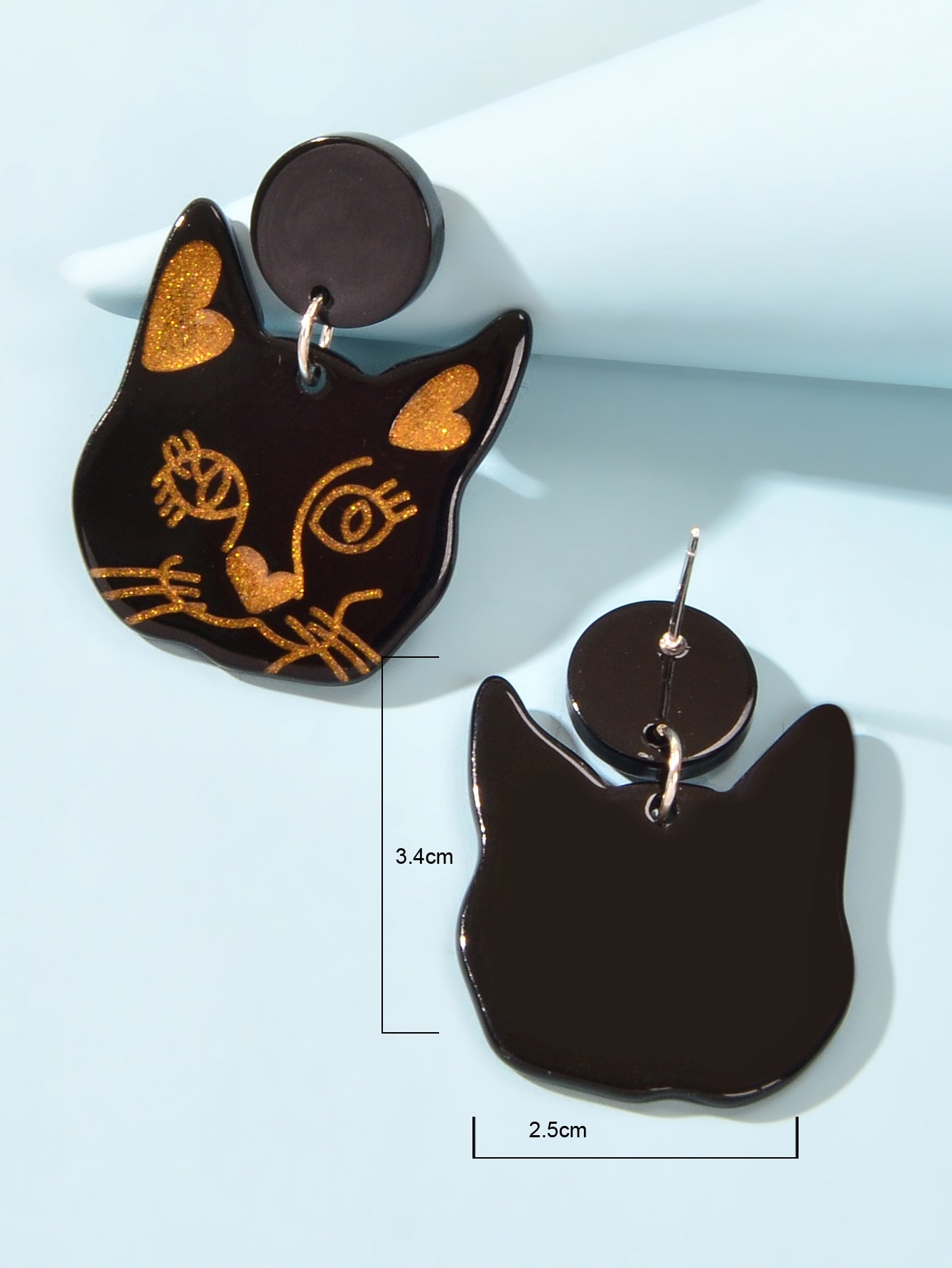 Black Acrylic Dangle Cute Cat Earrings