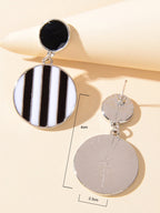 Retro Black White Enamel Round Dangle Hypoallergenic Party Earrings