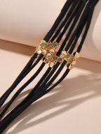 Female Jewellery Metal Beads Multi-layer Black Suede Chain Wrap Women
