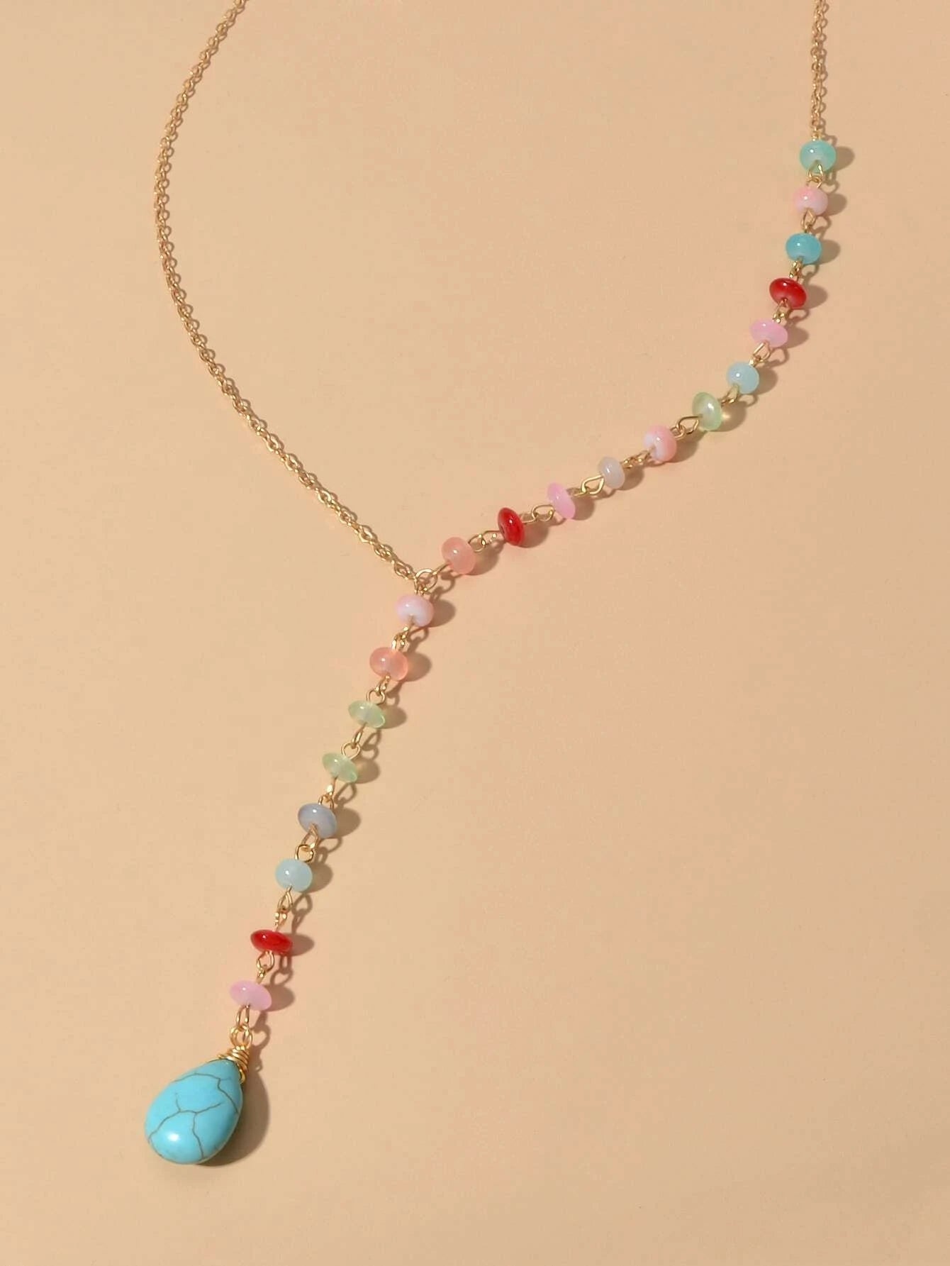 Boho Chic Handmade Colorful Beads Turquoise Water Drop Pendant