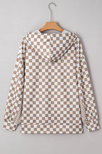 Checker Patchwork Tie Neck Oversized Hoodie