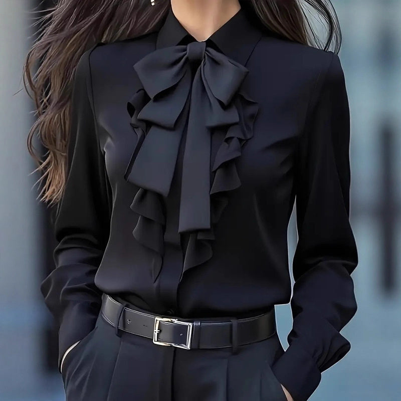 Silkbane | Ruffle trim bow-tie blouse