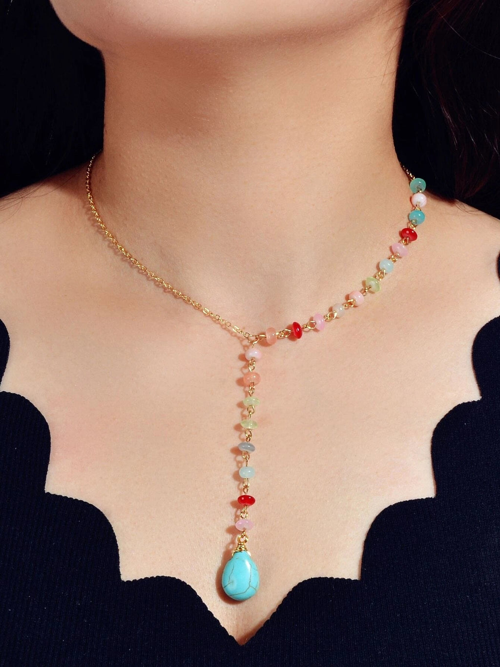Boho Chic Handmade Colorful Beads Turquoise Water Drop Pendant