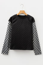 Checker Textured Patchwork Long Sleeve Top