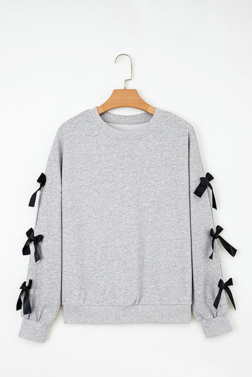 Bow Applique Drop Sleeve Round Neck Sweatshirt
