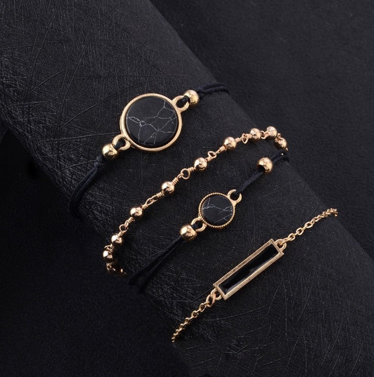 Black Turquoise Pattern Bracelet Handmade Chain Black Square