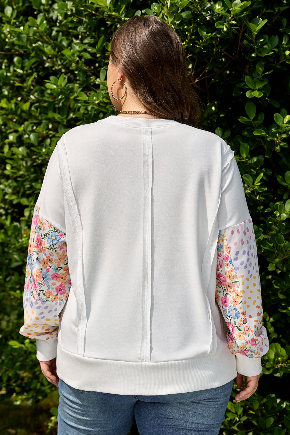 Plus Size Floral Patchwork Long Sleeve Reverse Seam Sweatshirt
