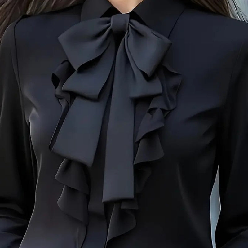 Silkbane | Ruffle trim bow-tie blouse