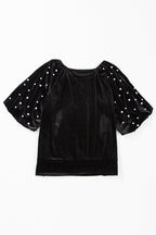 Velvet Pearl Beaded Puff Sleeve Top