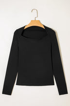 Solid Boat Neck Long Sleeve Top
