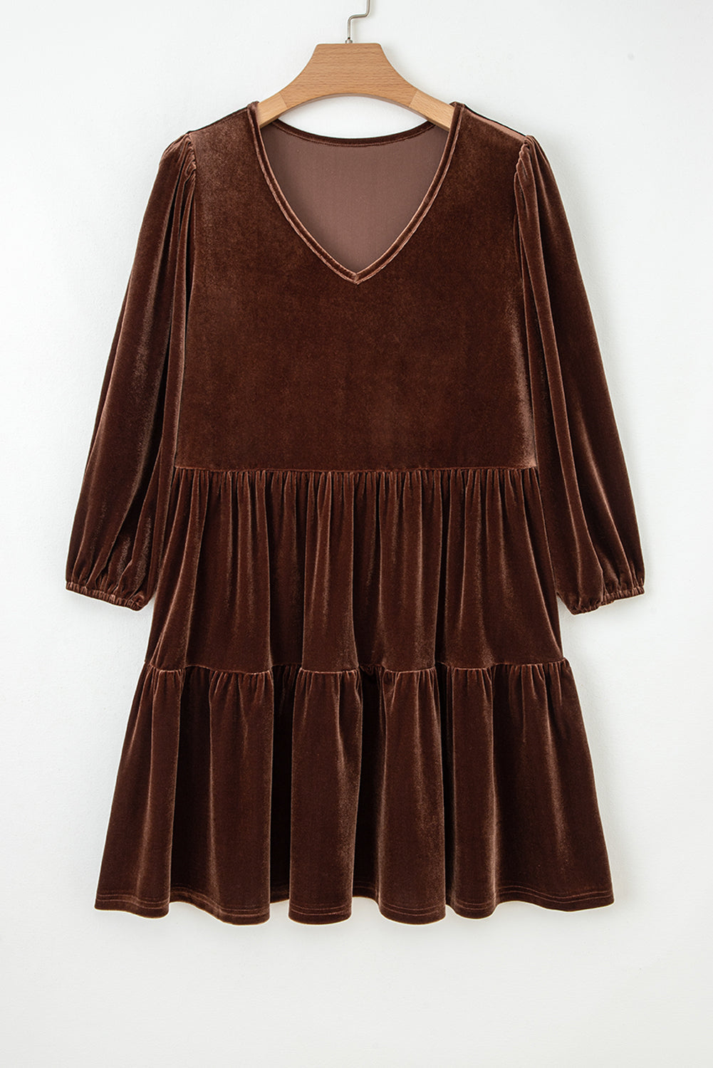 Velvyn | Pocketed Tiered Velvet Mini Dress