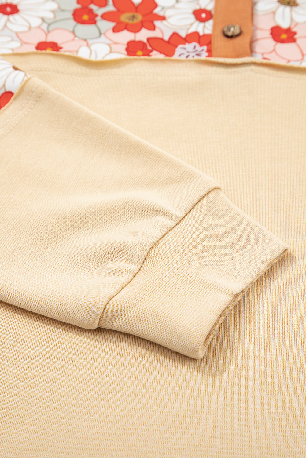 Floral Plaid Patchwork Long Sleeve Henley Top