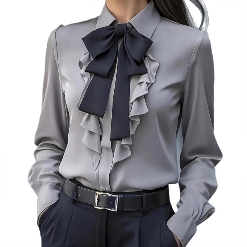 Silkbane | Ruffle trim bow-tie blouse