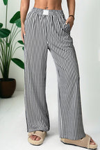 Stripe Pocketed Elastic High Waist Pants