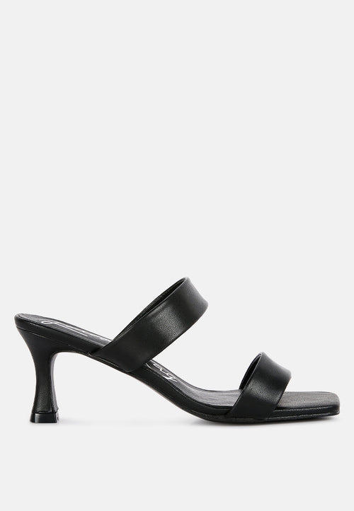 Black Mid Heel Sandals