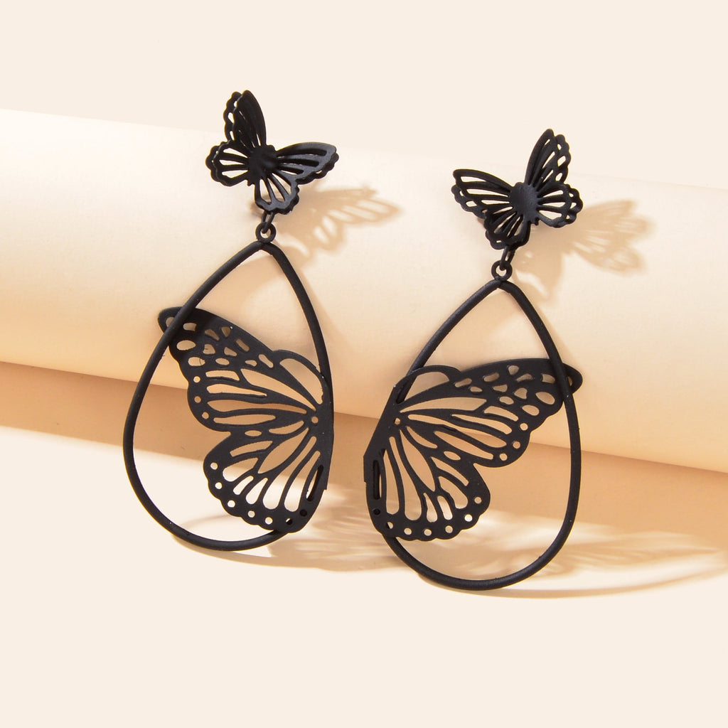 New Retro Black Hollow Butterfly Water Drop Earrings Party Decoration