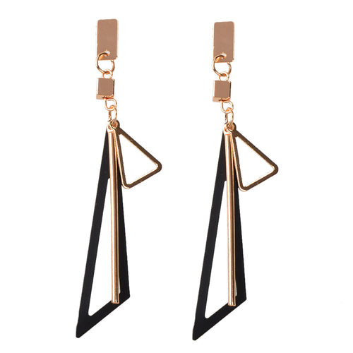 Gold Metal Geometric Triangle Dangle Stud Earring Women Textured