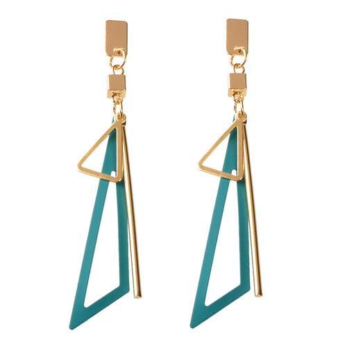 Gold Metal Geometric Triangle Dangle Stud Earring Women Textured
