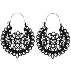 Traditional Black Hollow out Geometric Flower Hoop Earrings Designer