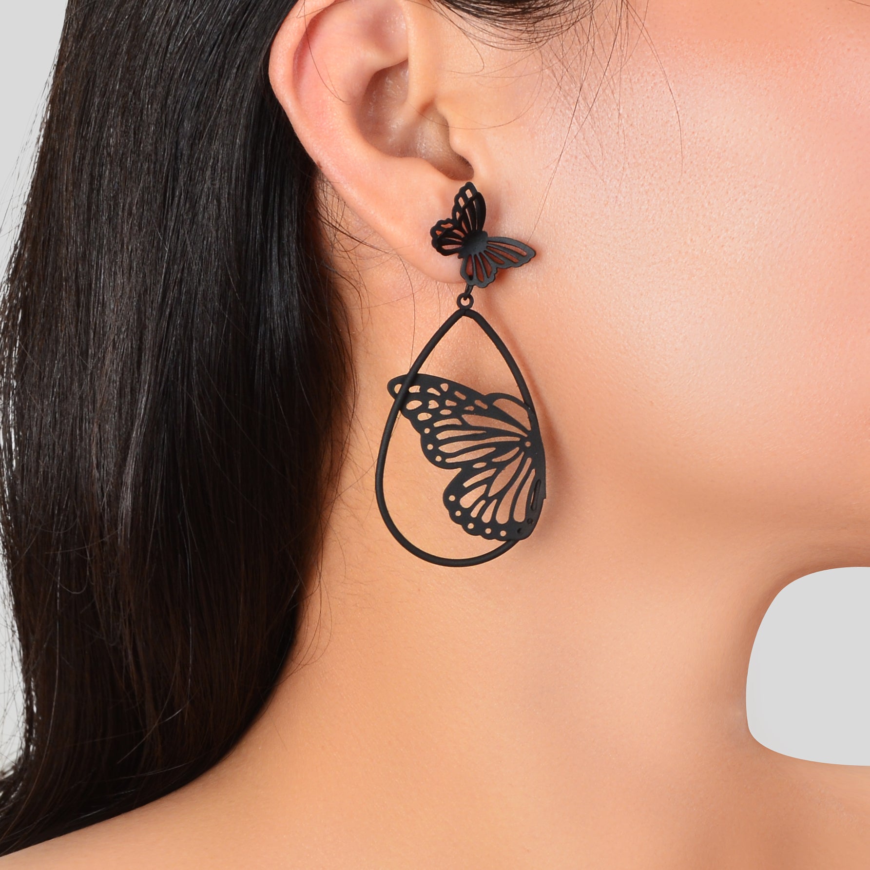 New Retro Black Hollow Butterfly Water Drop Earrings Party Decoration